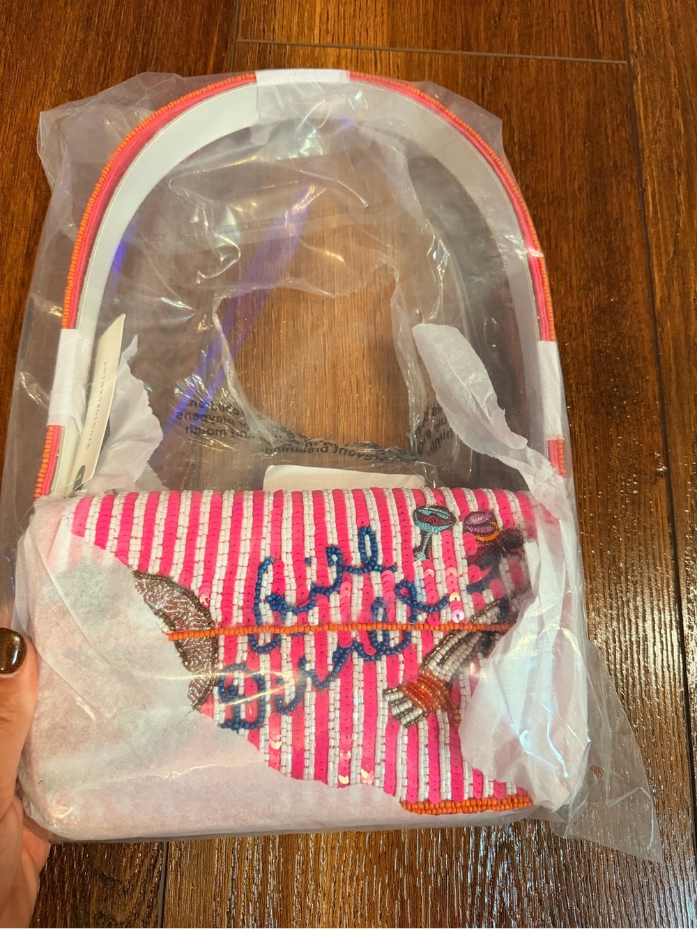 Anthropologie Pink Striped Sequin girl dinner Bag